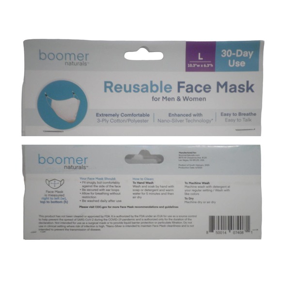 3 LG Boomer Naturals Silver Infused Cloth Face Masks -Black (2) & Red / Blue (1) - Picture 3 of 9